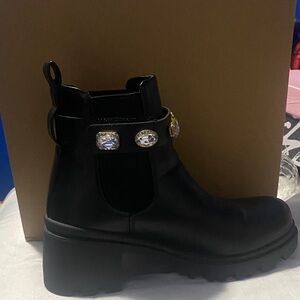 Black Ankle Boots with Crystal Accents